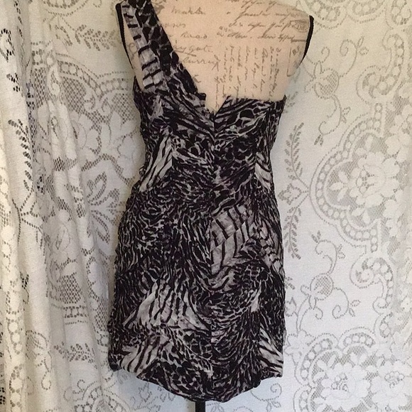 Ruched, Animal Print, One Shoulder Dress - Picture 3 of 6